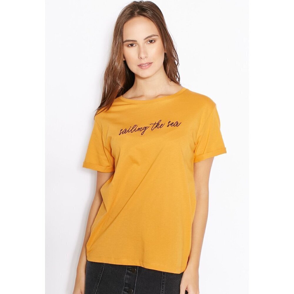 Mango MNG Sailing the Sea Embroidered Short Sleeve Beach Cotton T-Shirt Tee